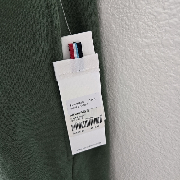NWT SOL ANGELES Shorts Olive Pull On Sweat Waves Logo Drawstring size Large - Picture 4 of 16